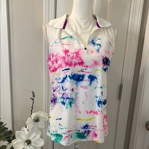 Fila White and Blue Polo Shirt with Polo Collar Size Medium